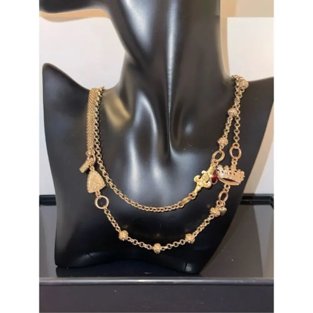 ⭐ NWT Women's Multi-Layered Gold Chain Charms & Gemstones Necklace 42in